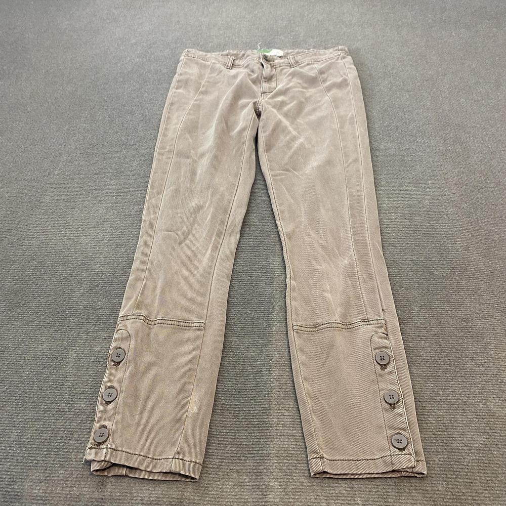 Anthropologie Pants Womens 27 Brown Button Hem Straight Leg Lyocell Blend Soft